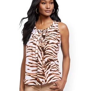 NEW YORK & CO BROWN & WHITE ZEBRA PRINT CASUAL TANK TOP SZ XS LIGHTWEIGHT